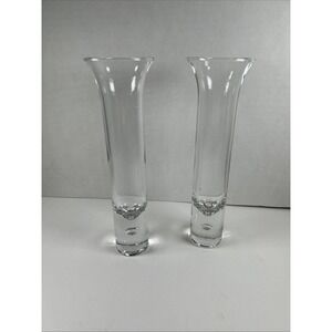 Set 2 Bud Vases 1980's Cutsie Crown Corning Clear Glass Vase Bubble